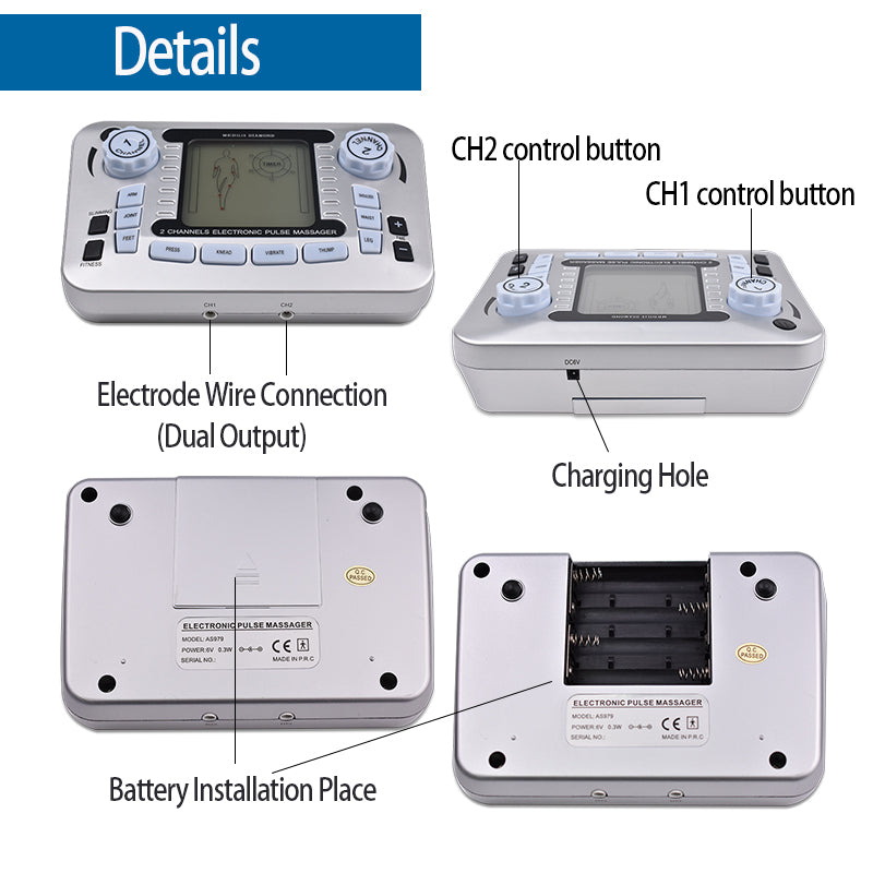 Luxury 12 Modes Electric TENS Pulse Massager - EMS Muscle Stimulator for Pain Relief, Acupuncture Therapy, Slimming & Fat 