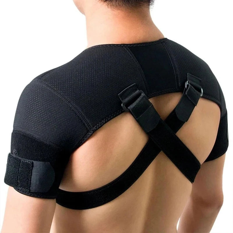 Premium Adjustable Shoulder Brace for Sports, Back Pain Relief, Compression Support, Double Bandage Strap, Lightweight  