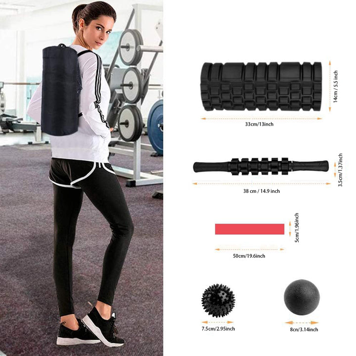 Premium 6-in-1 Yoga Training Kit for Fitness, Pilates & Muscle Recovery, Includes Foam Roller, Massage Stick, Tension Band