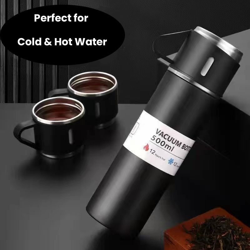 Luxury Stainless Steel Vacuum Flask 500ml - Shimmering Business Style Thermos Bottle, Insulated Hot & Cold Coffee Mug with 