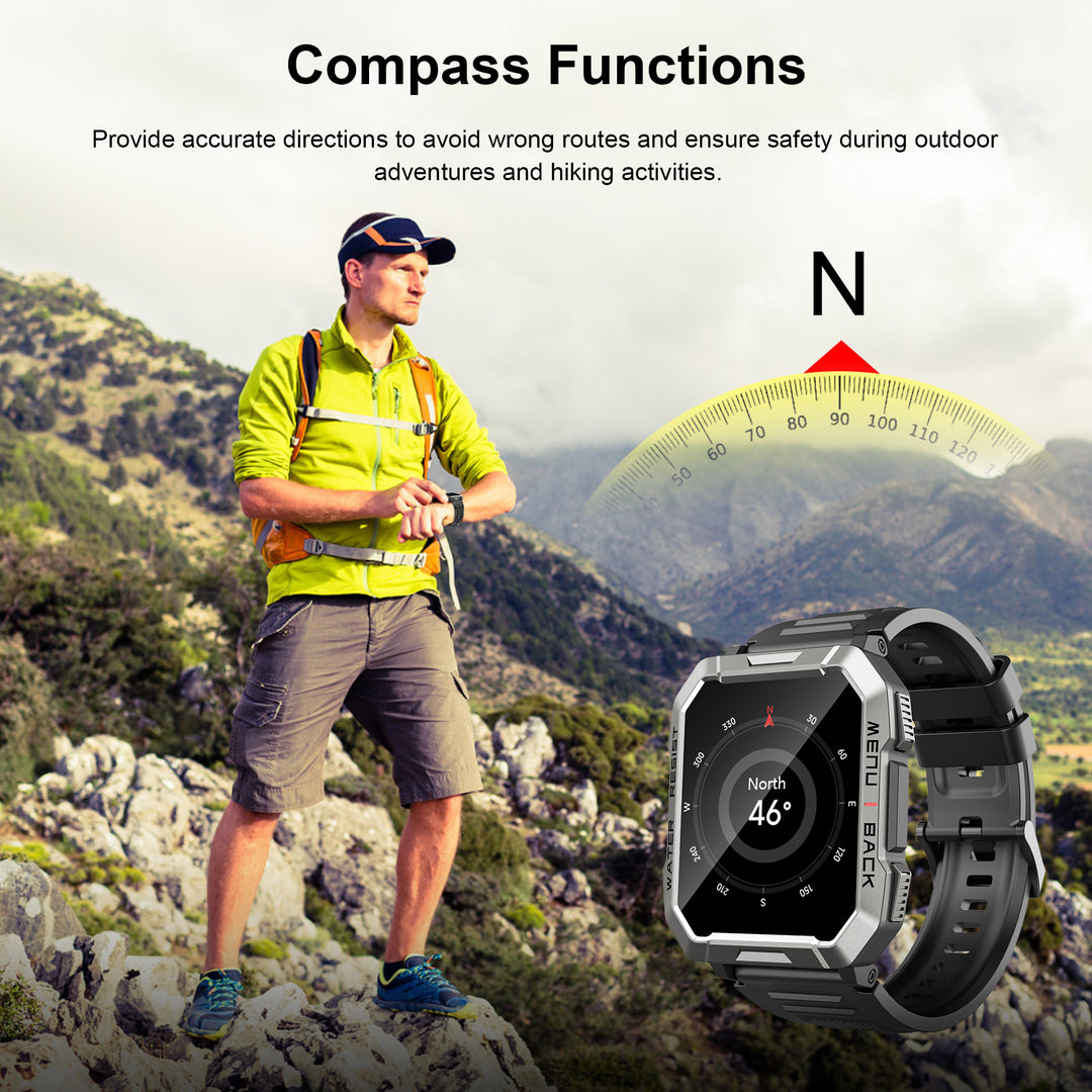 Premium Rugged Smartwatch for Outdoor – 2.01" HD TFT Display, Bluetooth Calling, 900mAh Battery, Heart Rate & Blood Oxygen 