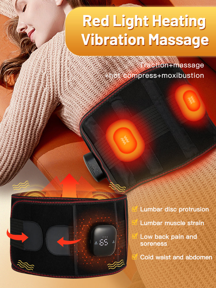 Premium Electric Waist Massager – Portable Lumbar Heating Belt with Vibration & Temperature Control – Adjustable Waist 