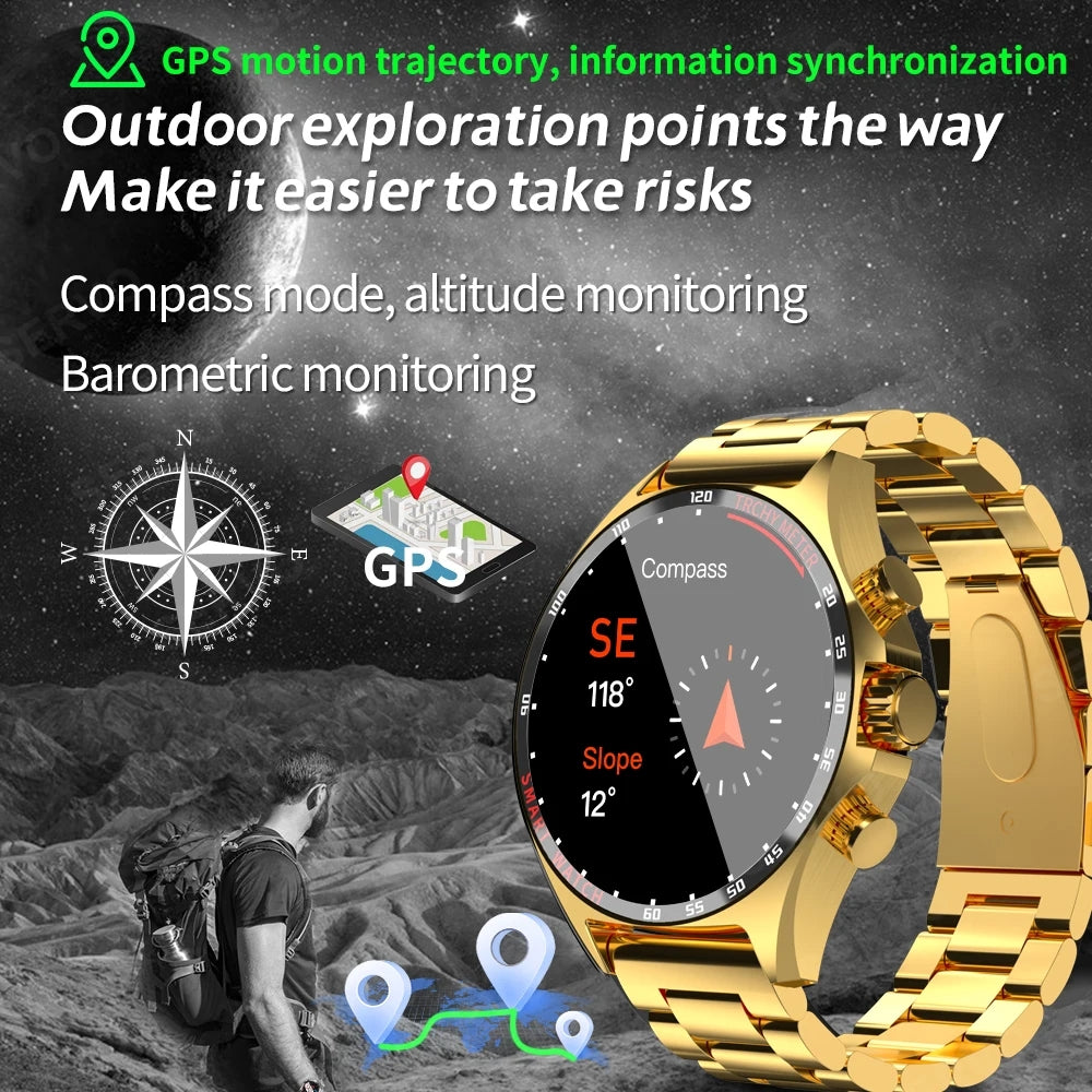 Premium Outdoor Sports GPS Smart Watch for Men – Bluetooth Call, HD AMOLED Screen, Health Monitoring, Compass, IP68 