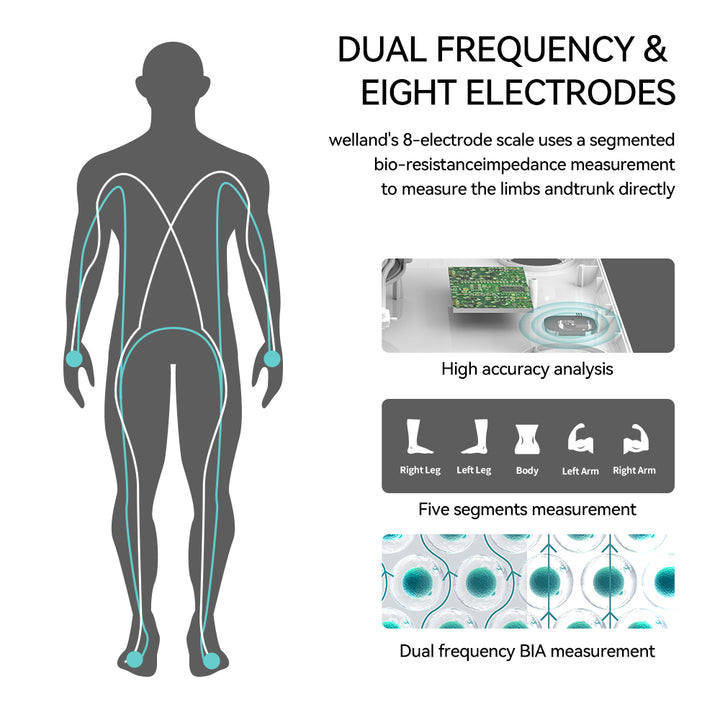 Premium Smart Body Composition Scale – 8 Electrode Bioimpedance Digital Weight Scale, Tracks Body Fat, Water, Muscle Mass,