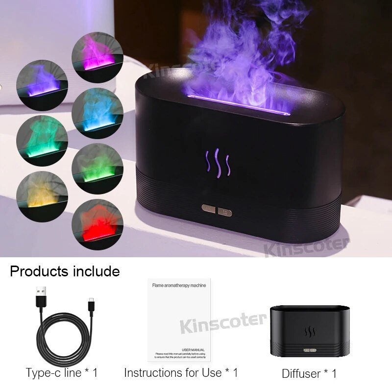 Premium 300ml Flame Aroma Diffuser with Remote Control, Essential Oil Humidifier & 7-Color LED Mist Maker for Home, Auto-Off 