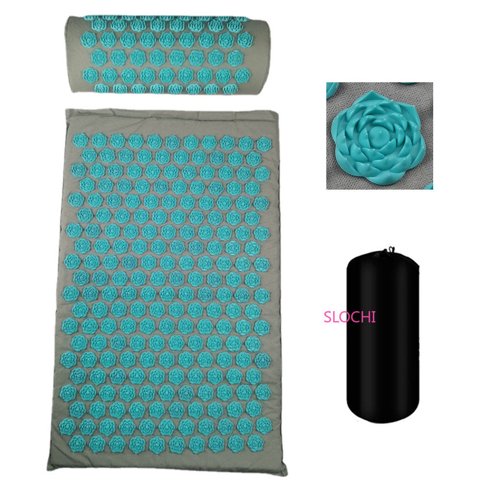 Premium Acupressure Massage Mat – Stress Relief & Back Pain Relief – Yoga Mat with Spikes, Pillow & Portable Design 