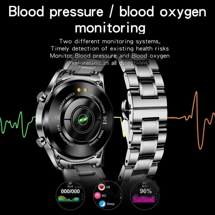 Premium Smartwatch for Men – Full Circle Touch Screen, Bluetooth Call, Waterproof, Heart Rate & Blood Pressure Monitoring,