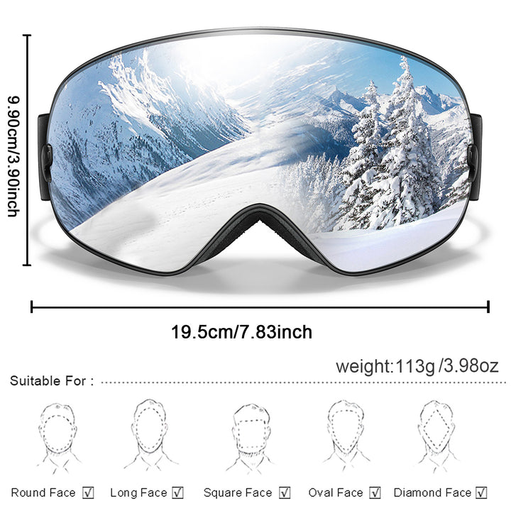 Premium Ski Goggles – Large Comma Spherical Design, Double-Layer Anti-Fog Lens, Winter Cycling & Sled Sports Glasses