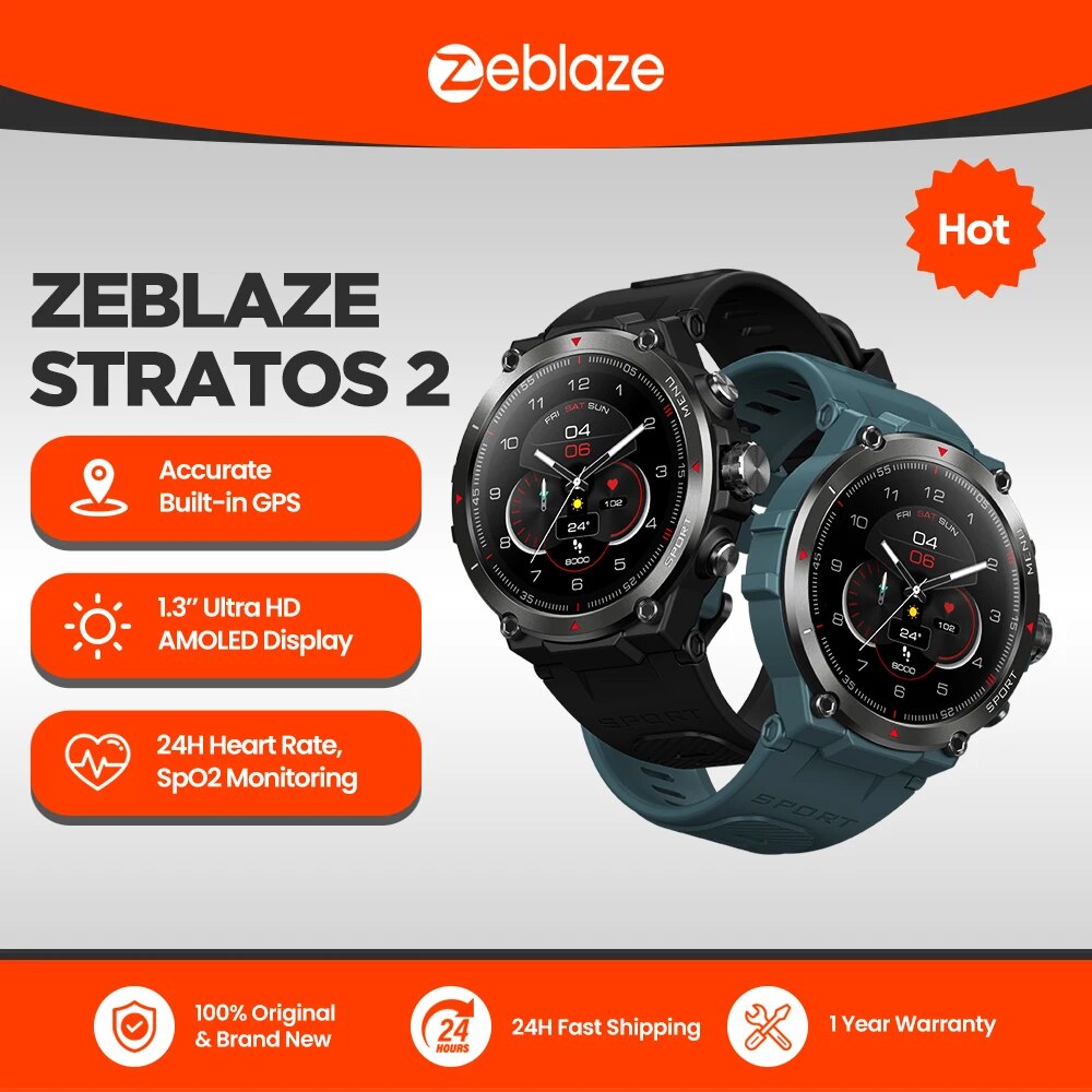 Premium GPS Smartwatch with 1.3" AMOLED Display, 24h Heart Rate & SpO2 Monitor, 5 ATM Waterproof, 25-Day Battery Life, 