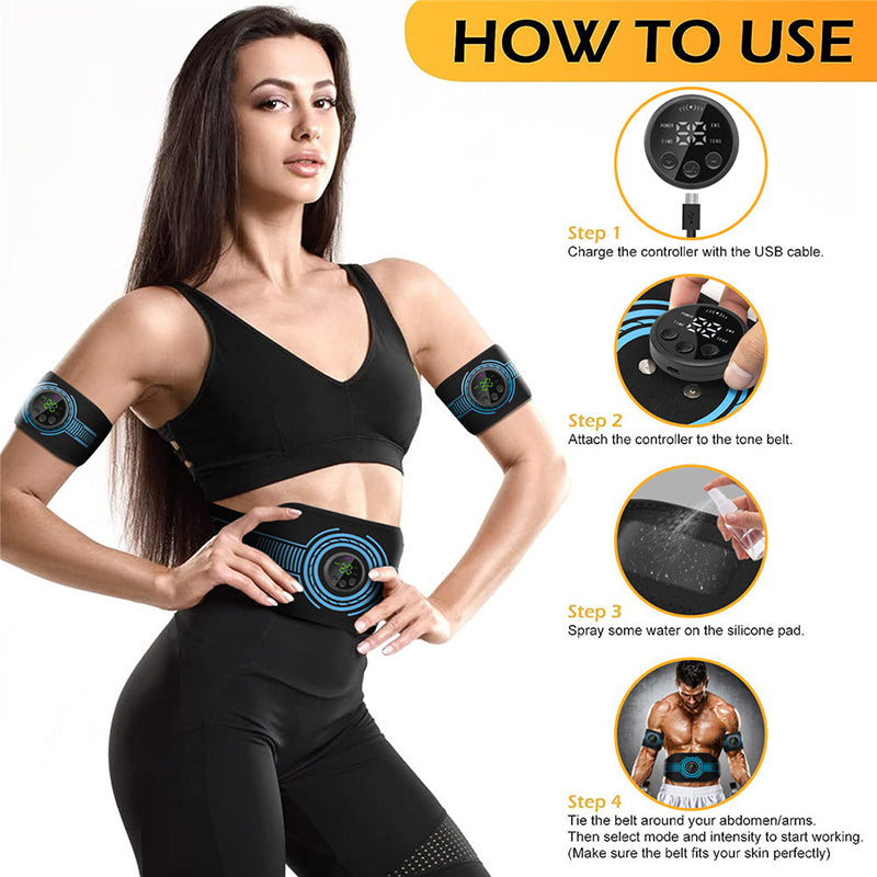 High-Quality EMS Abdominal Toning Belt | Muscle Stimulator for Waist, Arm & Leg | USB Rechargeable, 10 Modes & 39 Levels | 