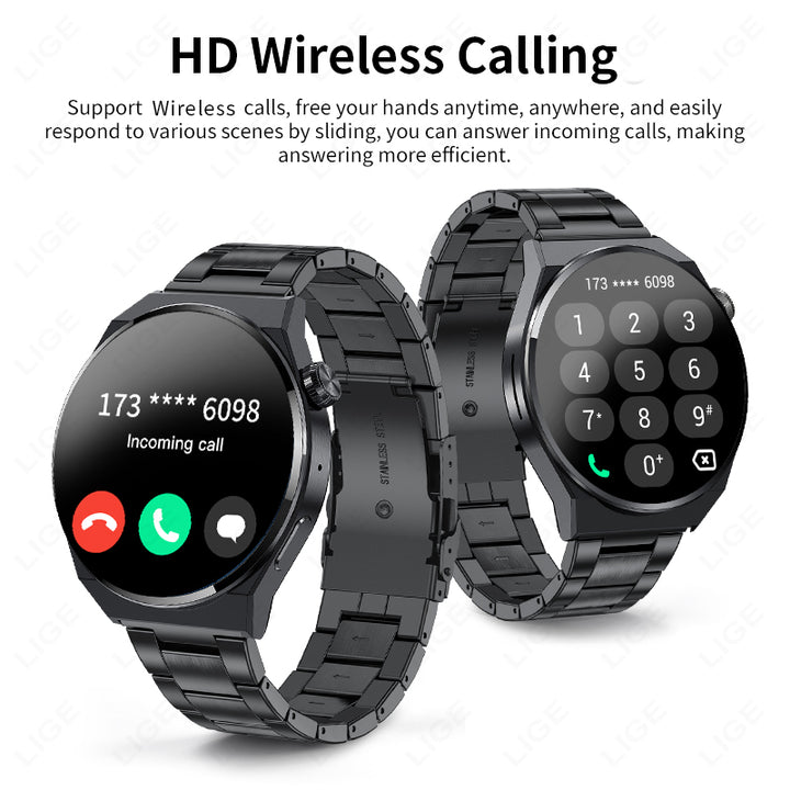 Premium Smartwatch for Men – ECG + PPG, Bluetooth Call, AMOLED Full Touch, NFC, Sports Mode, Waterproof, Heart Rate, Blood 