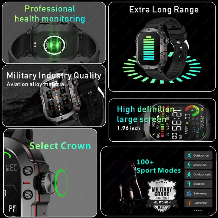 Premium Men's Smartwatch – Full Circle Touch, Bluetooth Call, IP67 Waterproof, Fitness & Health Tracking, 1.3" HD Screen,  