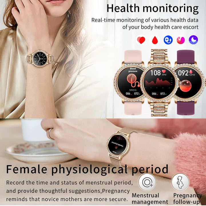 Premium Luxury Women's Smartwatch – Heart Rate, Blood Oxygen, Sleep Monitoring, Bluetooth Call, Diamond Bracelet, 1.32" HD 