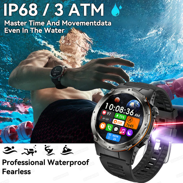 Premium Outdoor Smartwatch for Men – Waterproof 1ATM, GPS, Compass, Altitude, Barometric Pressure, Health Monitoring, 