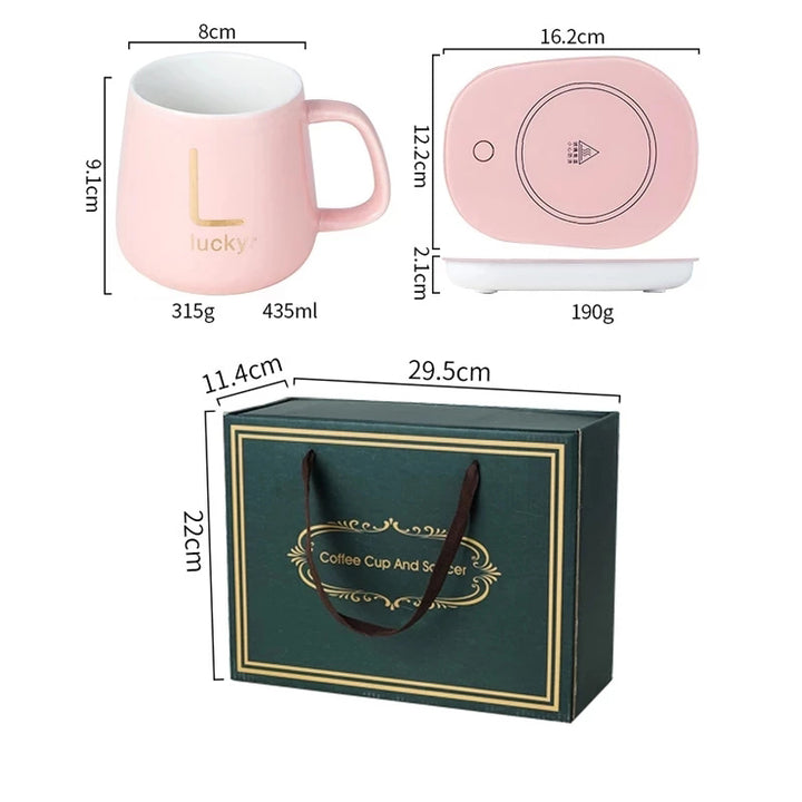 Premium Thermostat Ceramic Cup Set with Folding Spoon & Storage Bag – Portable Gift Box, Travel-Friendly, Insulated Mug for 