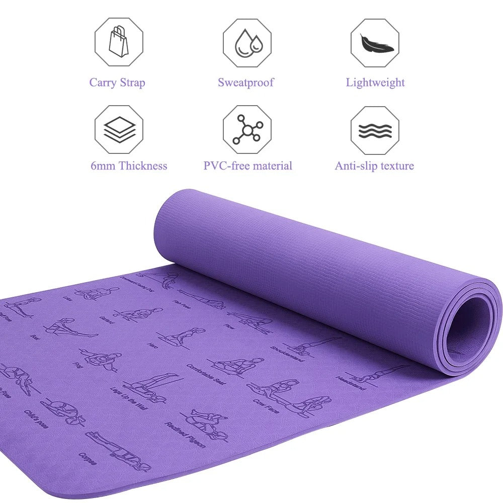 Premium TPE Yoga Mat – 183x61cm Anti-Skid Exercise & Pilates Mat – Eco-Friendly, Durable, Anti-Tear, Non-Slip 