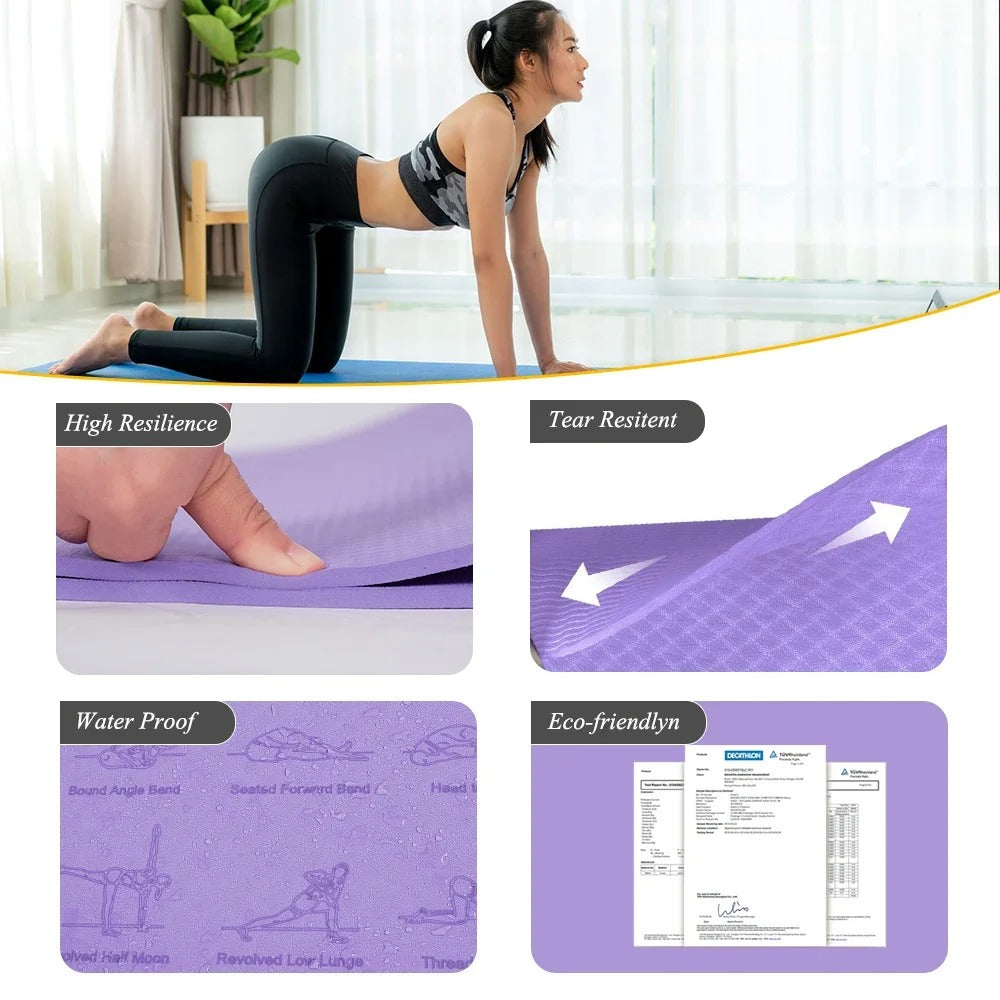 Premium TPE Yoga Mat – 183x61cm Anti-Skid Exercise & Pilates Mat – Eco-Friendly, Durable, Anti-Tear, Non-Slip 