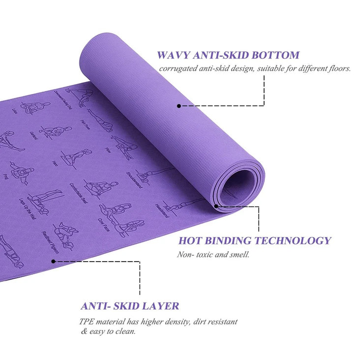 Premium TPE Yoga Mat – 183x61cm Anti-Skid Exercise & Pilates Mat – Eco-Friendly, Durable, Anti-Tear, Non-Slip 