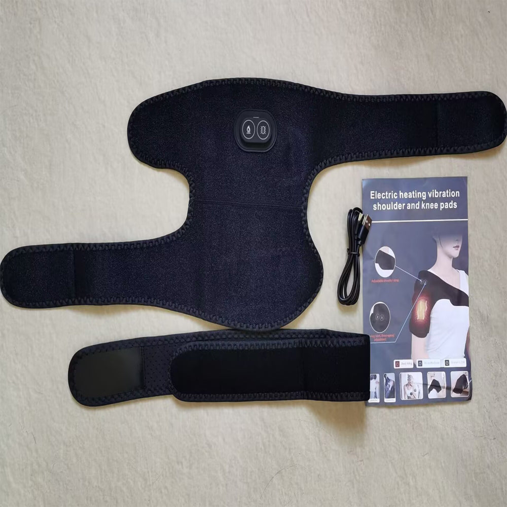 Premium Electric Heated Shoulder Brace & Knee Support with Vibration Massage, Adjustable Strap, Far Infrared Heat, USB  