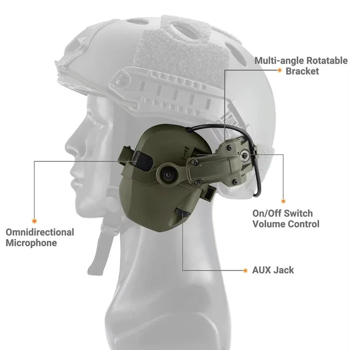 Premium Electronic Shooting Earmuffs with ARC Rail Mount – Tactical Helmet Headset for Noise Reduction, Intelligent Sound 