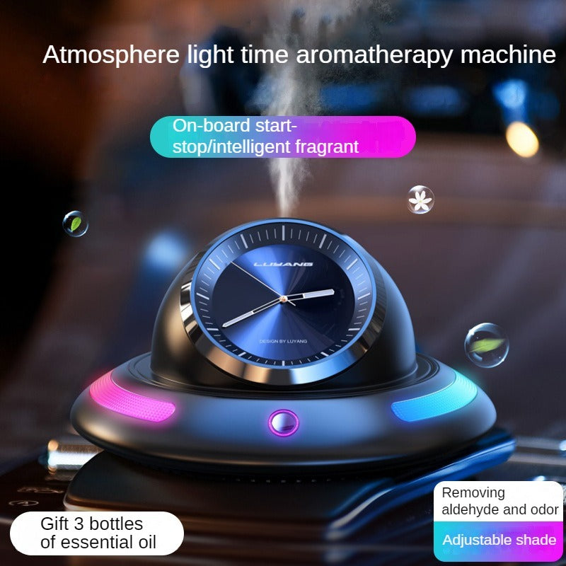 Premium Car Air Purifier & Aromatherapy Diffuser – Intelligent Clock Design, USB-C Rechargeable, French Fragrance Perfume, 