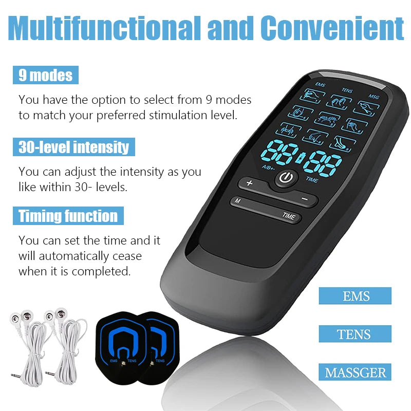 Premium TENS & EMS Muscle Massager for Pain Relief, 9 Massage Modes, Dual Pulse Therapy, Rechargeable, Long-lasting 40-Hour