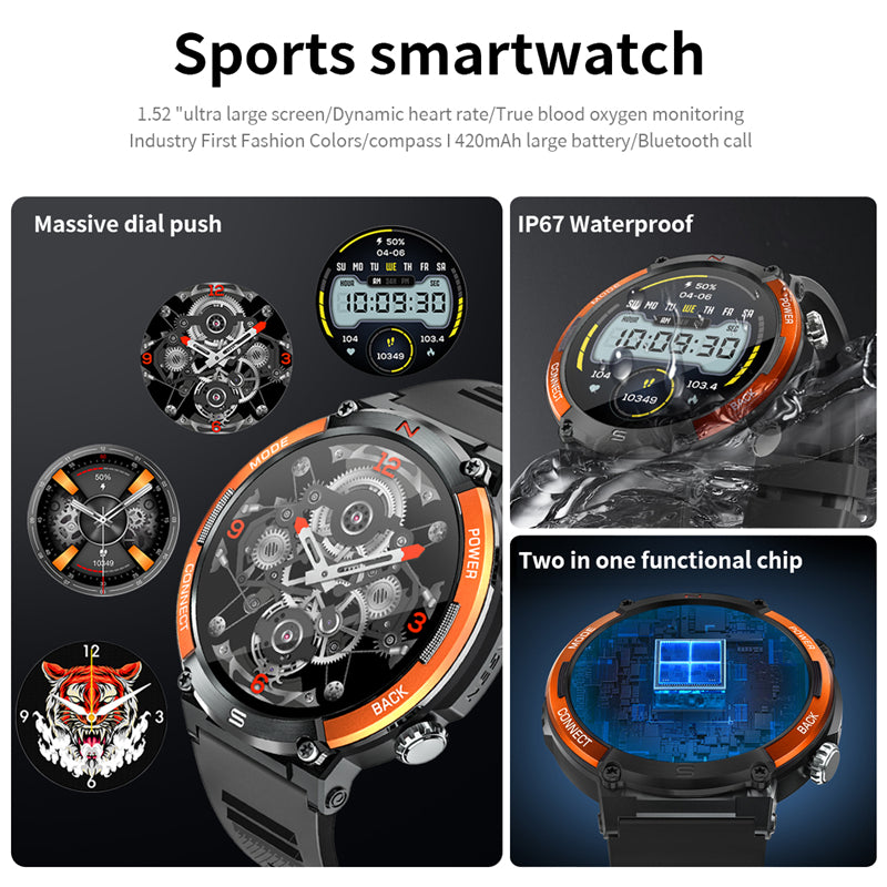 Premium Smartwatch for Men – Full Circle Touch Screen, Bluetooth Call, Waterproof, Heart Rate & Blood Pressure Monitoring,