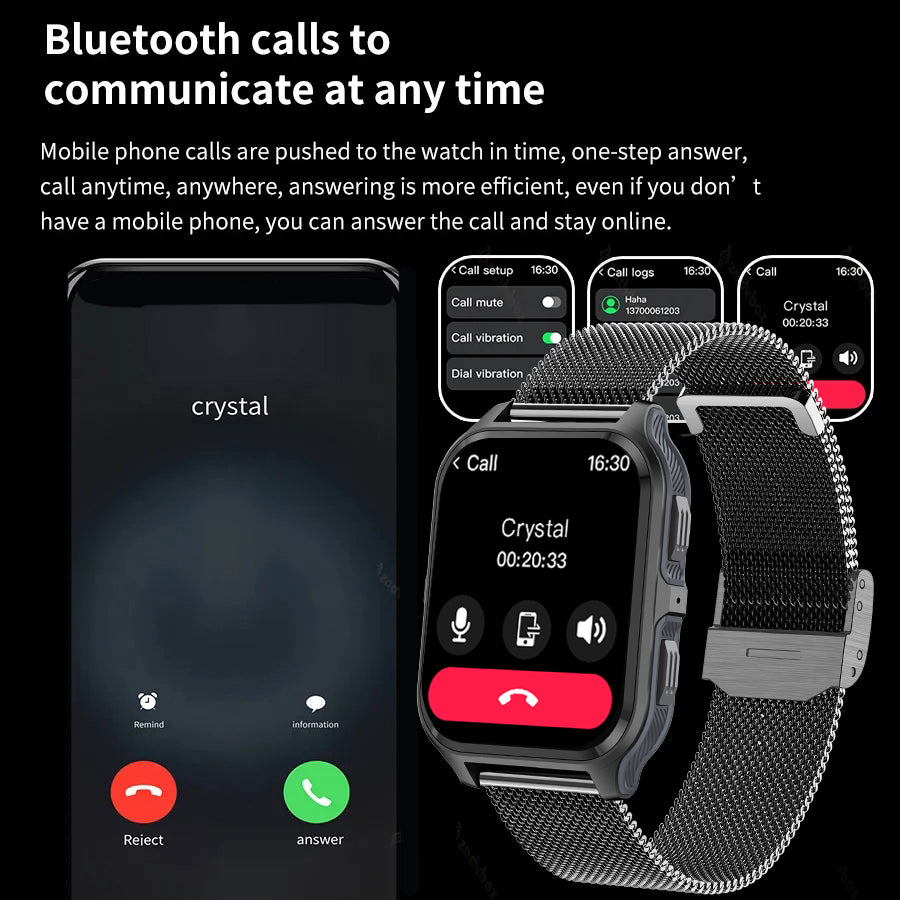 Premium Outdoor Military Smartwatch – 1.9" Bluetooth Call, IP68 Waterproof Fitness Watch for Android & iOS