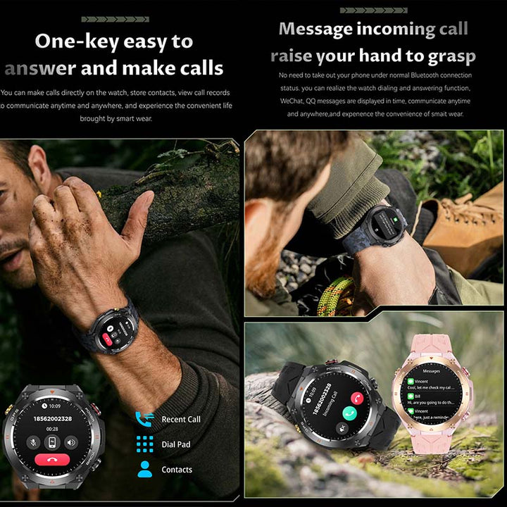 Premium Outdoor Smartwatch for Men – Waterproof 1ATM, GPS, Compass, Altitude, Barometric Pressure, Health Monitoring, 