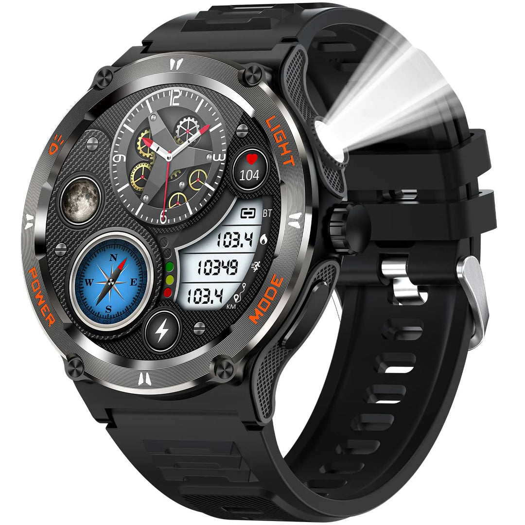 Premium Outdoor Sports Smartwatch for Men – GPS, 1.53" HD Display, Bluetooth Call, Compass, LED Flashlight, 3ATM Waterproof, 