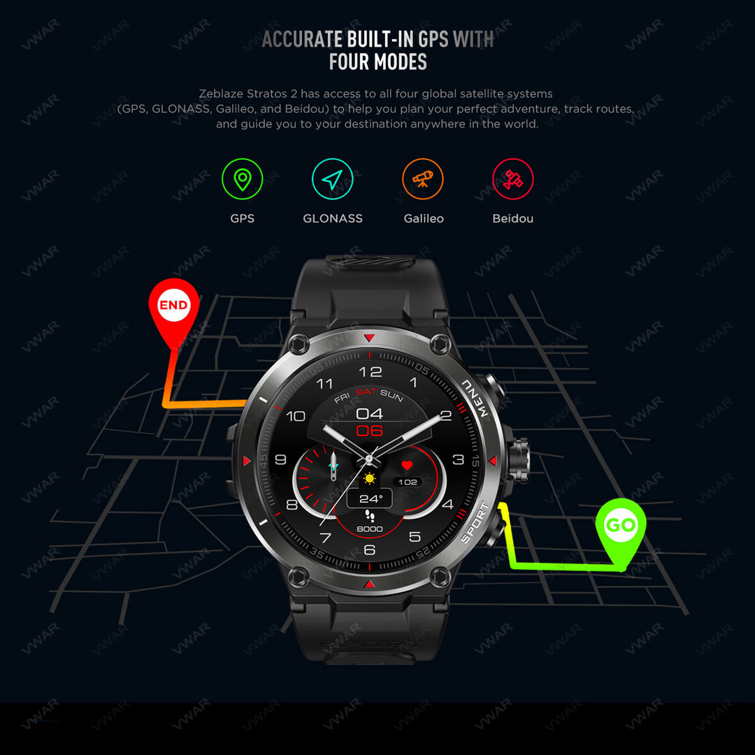 Premium GPS Smartwatch with 1.3" AMOLED Display, 24h Heart Rate & SpO2 Monitor, 5 ATM Waterproof, 25-Day Battery Life, 