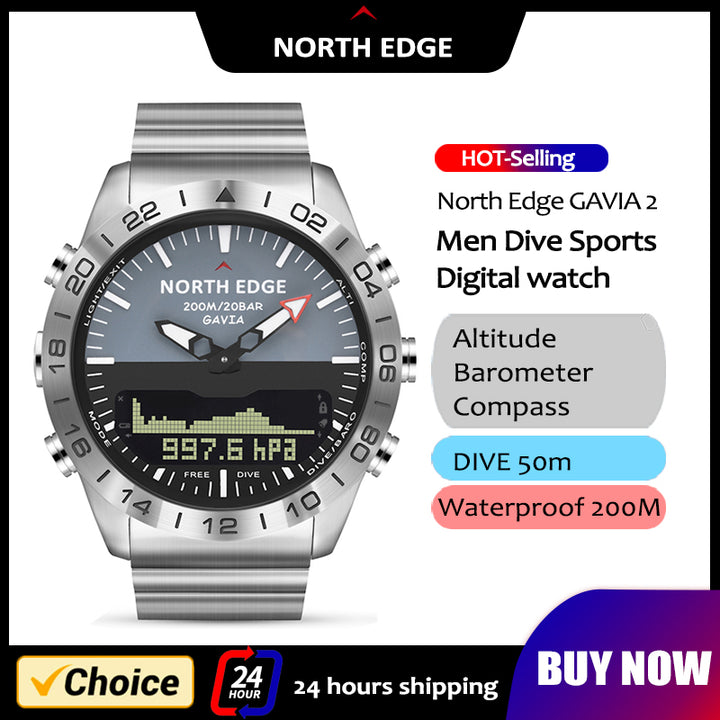 Premium Military Dive Watch for Men – 200M Waterproof, Altimeter, Compass, Barometer, Digital Clock, Thermometer, Pedometer, 