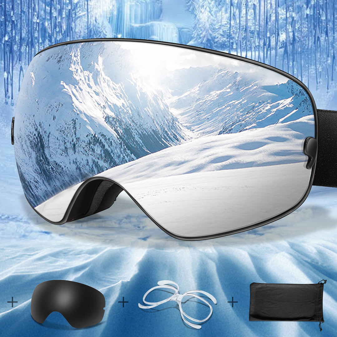 Premium Ski Goggles – Large Comma Spherical Design, Double-Layer Anti-Fog Lens, Winter Cycling & Sled Sports Glasses