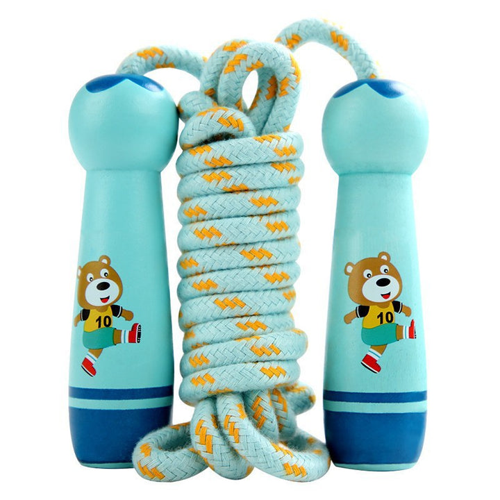 Premium Children's Adjustable Skipping Rope – Soft Cotton Rope with Natural Wooden Handles, Anti-Slip, Cartoon Design, 2.8m