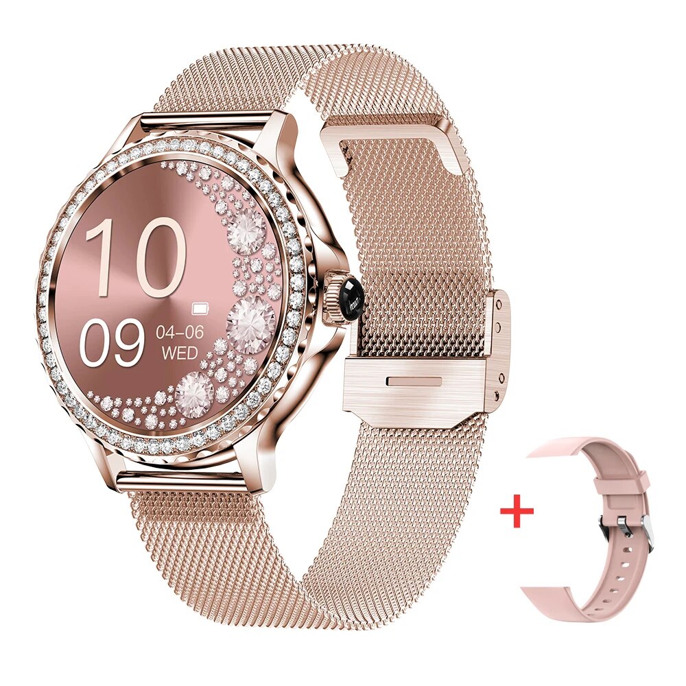 Premium Smartwatch for Women – Bluetooth Call, 100+ Sports Modes, Fitness Tracker, DIY Dials, Stylish Rosegold Design, 