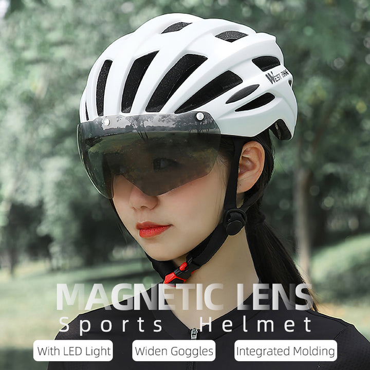 High-Quality Magnetic Lens Cycling Helmet - Breathable, Lightweight MTB & Road Bike Helmet for Men & Women, Integrated 