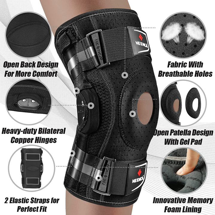 Premium Hinged Knee Brace for Pain Relief & Support, Copper Stabilizers for ACL, Meniscus Tear, Arthritis, Adjustable Open 