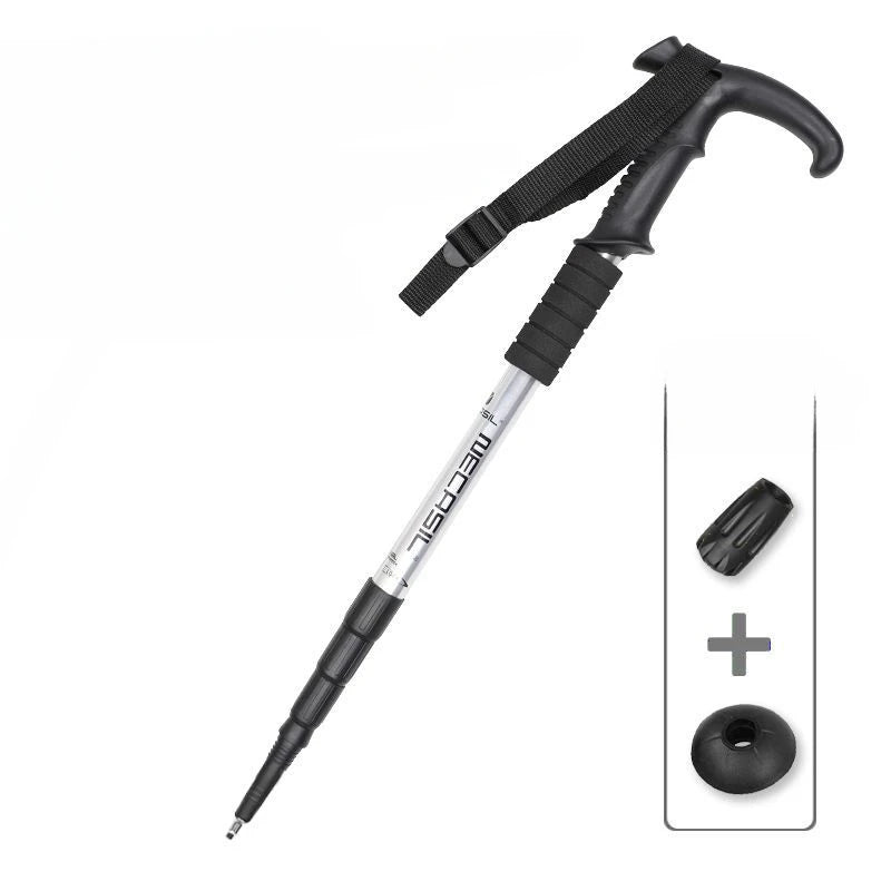 Premium Portable Folding Trekking Pole – Lightweight Alloy Shaft, Carbon Tungsten Steel Tip, Adjustable T-Handle, 4-Section 