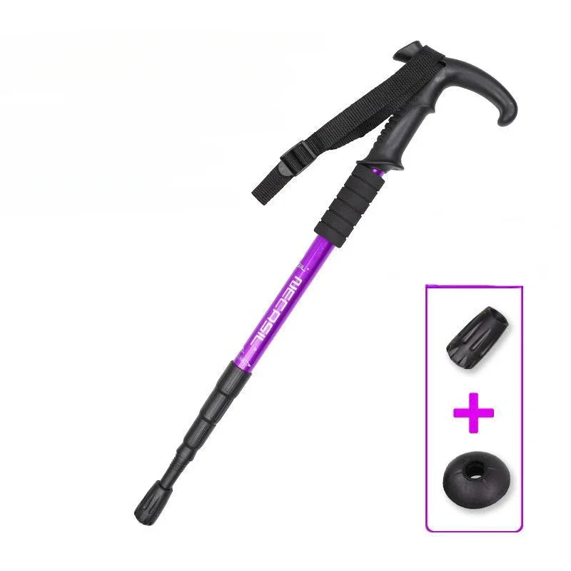 Premium Portable Folding Trekking Pole – Lightweight Alloy Shaft, Carbon Tungsten Steel Tip, Adjustable T-Handle, 4-Section 