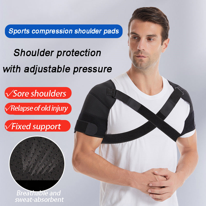 Premium Adjustable Shoulder Brace for Sports, Back Pain Relief, Compression Support, Double Bandage Strap, Lightweight  