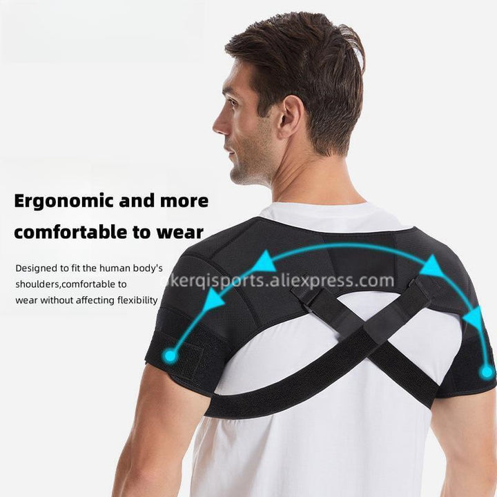 Premium Adjustable Shoulder Brace for Sports, Back Pain Relief, Compression Support, Double Bandage Strap, Lightweight  