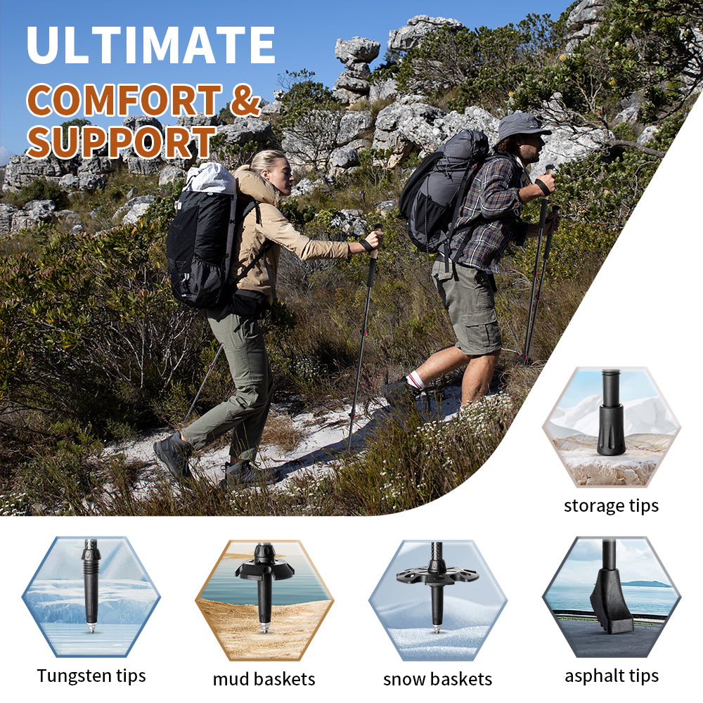 Premium Carbon Fiber Trekking Poles – Lightweight, Collapsible Telescopic Walking & Hiking Stick for Climbing, 2-Piece Set, 