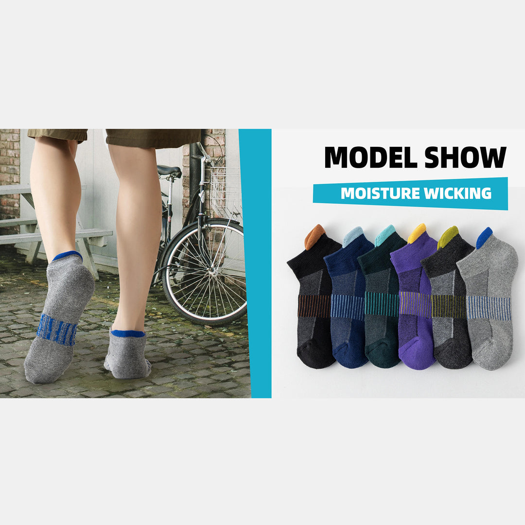 Premium Compression Socks for Men & Women – 6 Pairs Sweat Absorbing Ankle Socks for Hiking, Running, Sports – Low Cut, Cotton, Thick Support - StrengthXPhysiotherapy