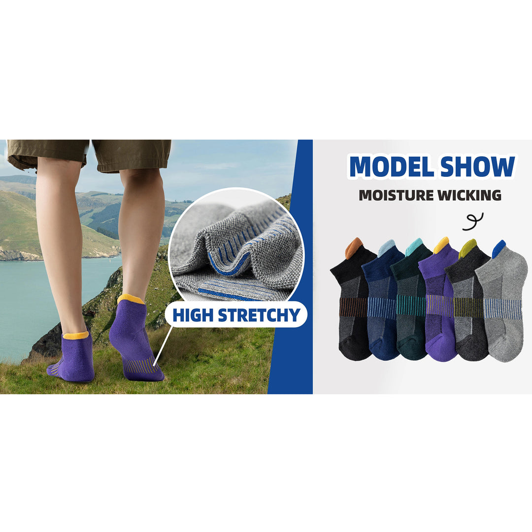 Premium Compression Socks for Men & Women – 6 Pairs Sweat Absorbing Ankle Socks for Hiking, Running, Sports – Low Cut, Cotton, Thick Support - StrengthXPhysiotherapy