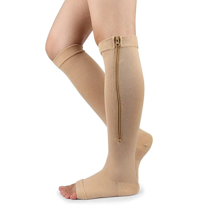 Premium Zipper Compression Socks with Open Toe – 15-20 mmHg, for Men & Women, Lightweight Support for Pregnancy, Swelling, 