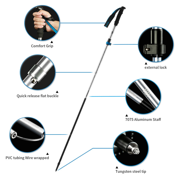 Premium Ultralight Folding Trekking Pole – Adjustable Telescopic Walking Stick, Aviation-Grade Aluminum Alloy, EVA Anti-Slip 