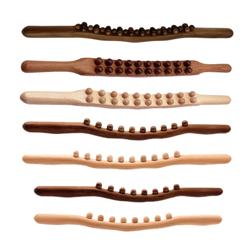 Premium 8 Beads Gua Sha Massage Stick - Carbonized Wood Meridian Scraping Therapy Wand for Muscle Relaxation and Acupuncture