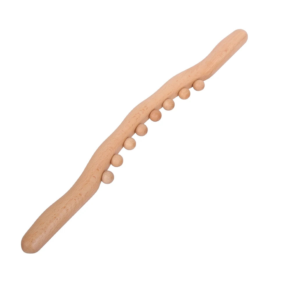Premium 8 Beads Gua Sha Massage Stick - Carbonized Wood Meridian Scraping Therapy Wand for Muscle Relaxation and Acupuncture