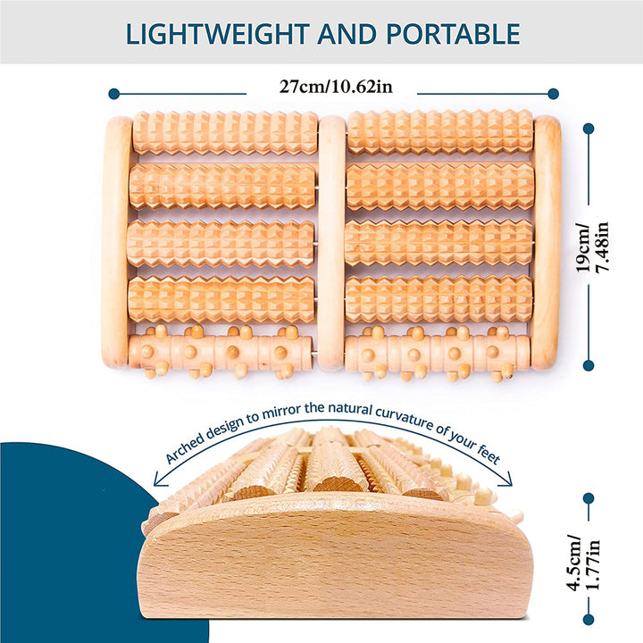 Premium Wooden Foot Massager Roller for Stress Relief & Plantar Fasciitis Pain Relief, Portable Acupressure Dual Massage 