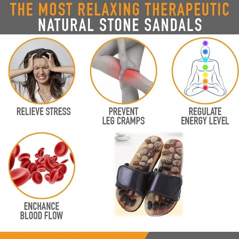 Premium Acupressure Massage Slippers – Natural Stone Foot Massage Shoes for Reflexology – Stimulate Pressure Points, Boost 